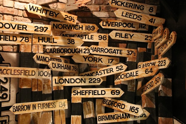 Street signs pointing in all directions