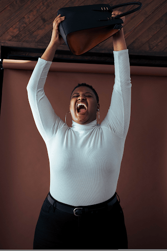 A woman yelling in frustration