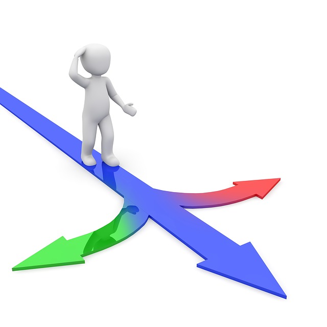 An animated man choosing which direction to go